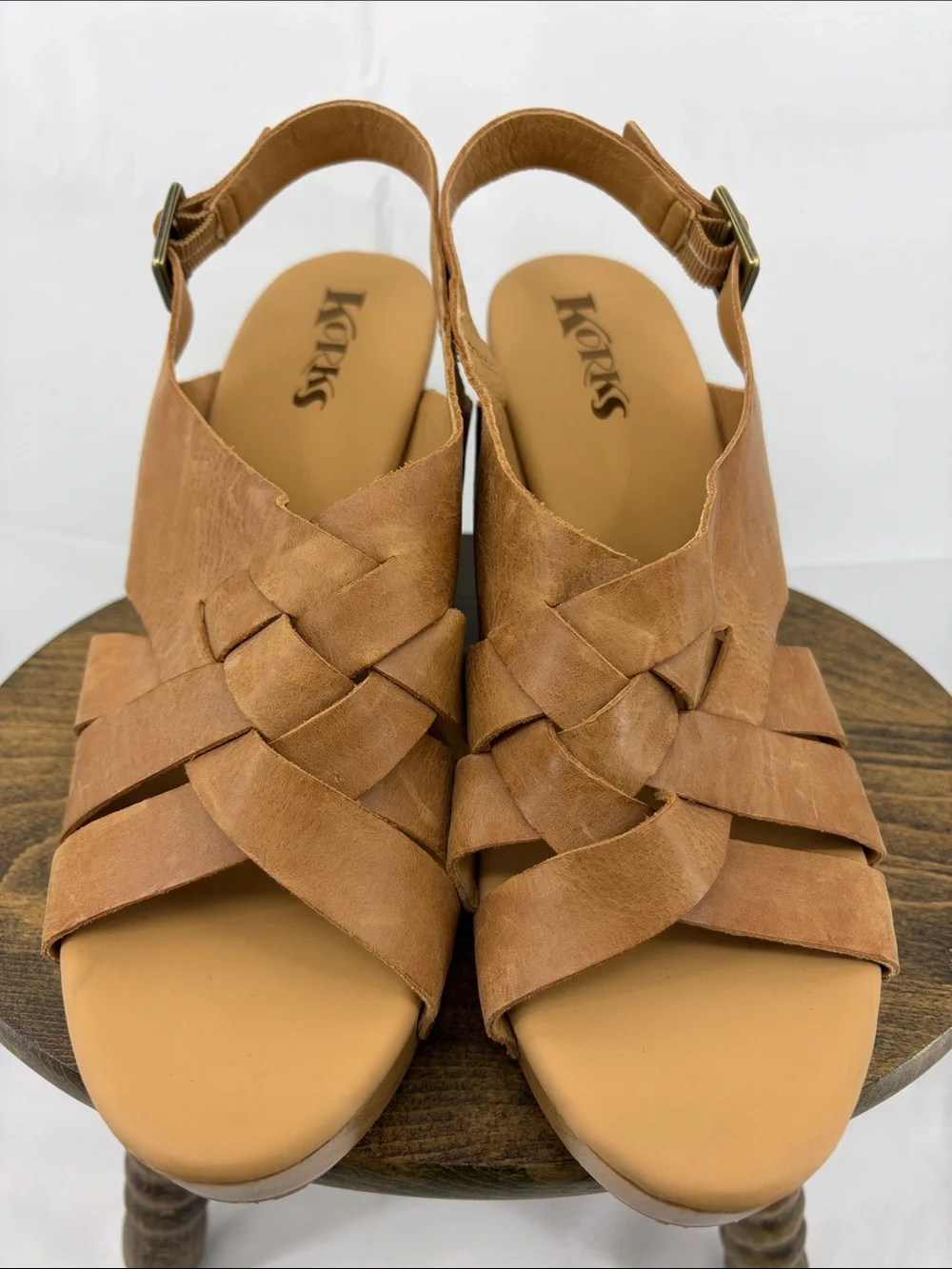 Korks Womens Berengo Woven Tan Block Slingback Woven Platform Sandals, 11
